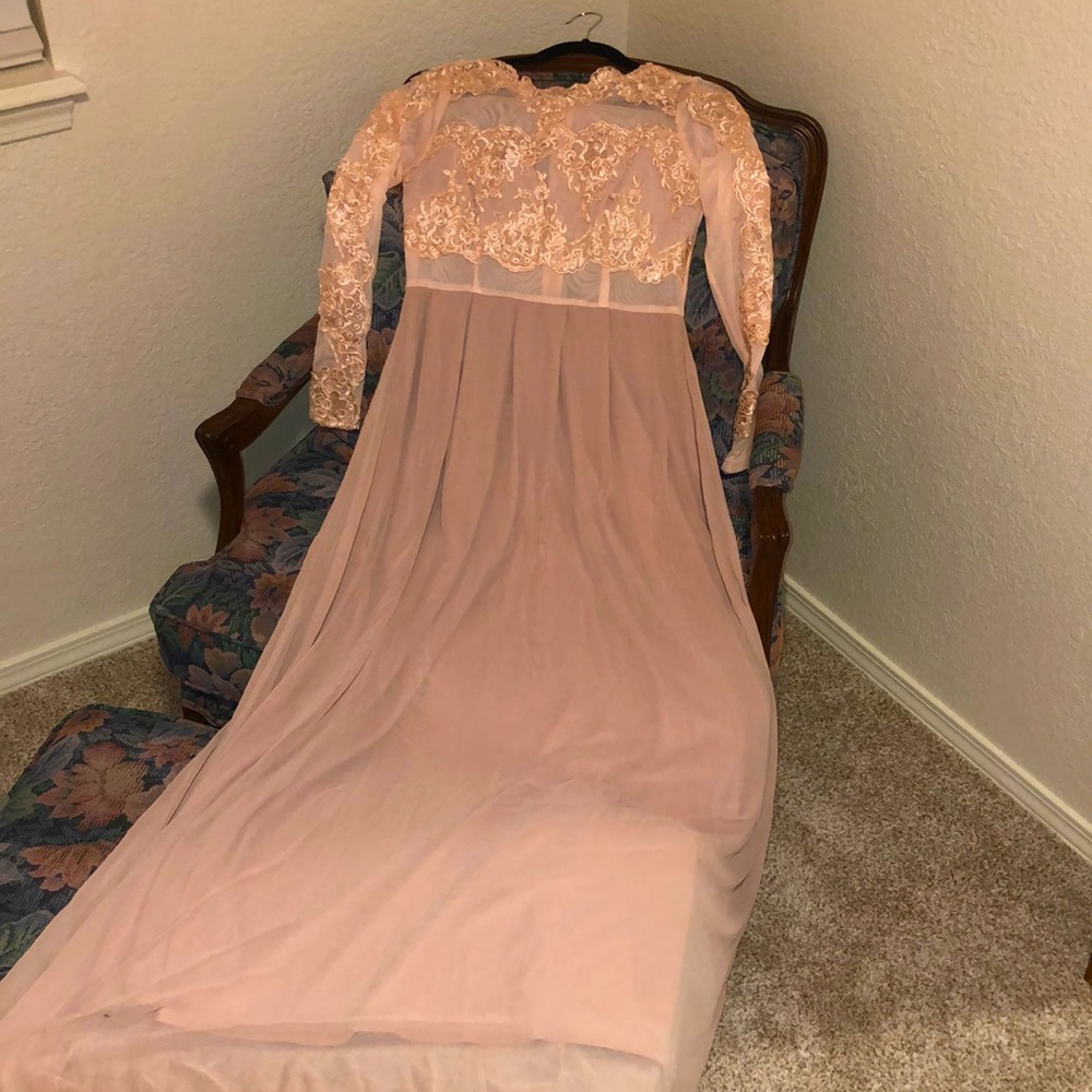 Ax Paris Pink Lace Long Sleeve Formal Gown